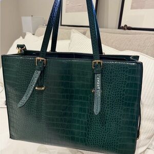 Dark Green Croc-Embossed Tote Bag - Women
